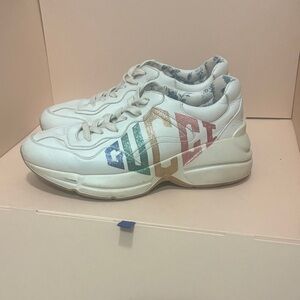 Gucci White Sneakers with Colorful Logo